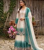 Blue&white georgette readymade suit with embroidery & thread work
