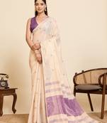 Beige linen silk beautiful sophisticated ethnic saree