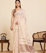 Beige linen silk beautiful sophisticated ethnic saree