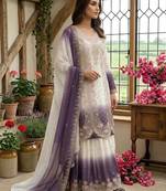 Lavender&white georgette readymade suit with embroidery & thread work