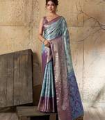 Sky blue soft silk fabric woven designer zari work ethnic partywear saree