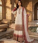 Brown&white georgette readymade suit with embroidery & sequence work