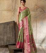 Green soft silk fabric woven designer zari work ethnic partywear saree