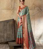 Sea green soft silk fabric woven designer zari work ethnic partywear saree