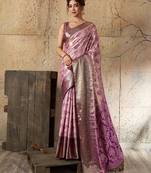 Pink soft silk fabric woven designer zari work ethnic partywear saree