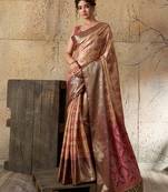 Peach soft silk fabric woven designer zari work ethnic partywear saree