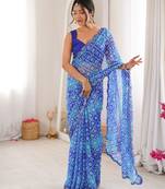 Blue beautiful bandhej designer partywear georgette ceremonial saree