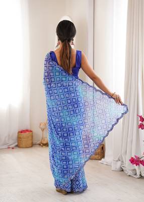 Blue bandhej partywear georgette ceremonial saree 2