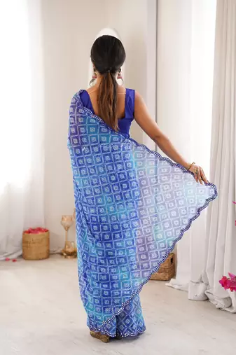 Blue bandhej partywear georgette ceremonial saree
