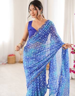 Blue bandhej partywear georgette ceremonial saree 3