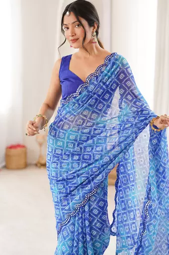 Blue bandhej partywear georgette ceremonial saree