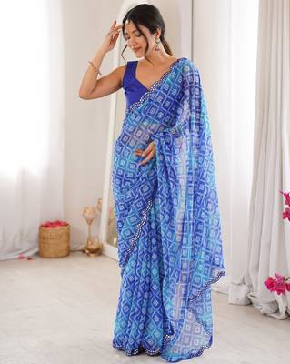 Blue bandhej partywear georgette ceremonial saree 4