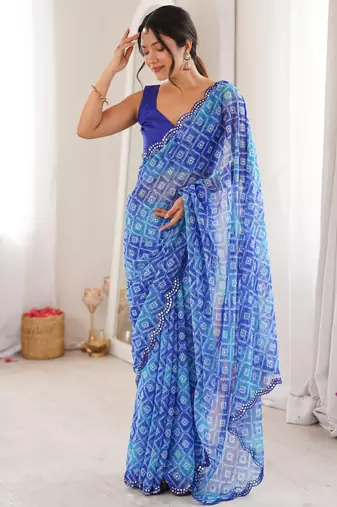 Blue bandhej partywear georgette ceremonial saree