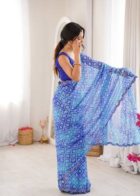 Blue bandhej partywear georgette ceremonial saree 5