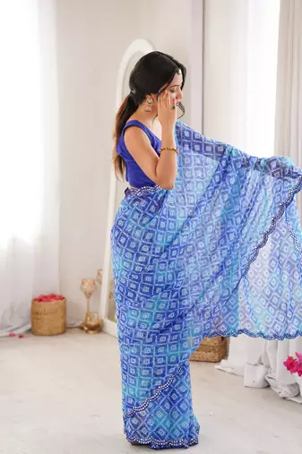 Blue bandhej partywear georgette ceremonial saree