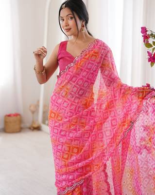 Pink bandhej partywear georgette ceremonial saree 3