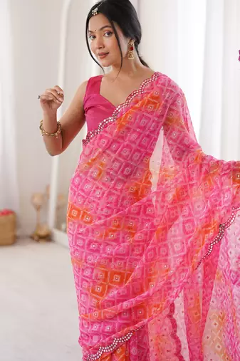 Pink bandhej partywear georgette ceremonial saree
