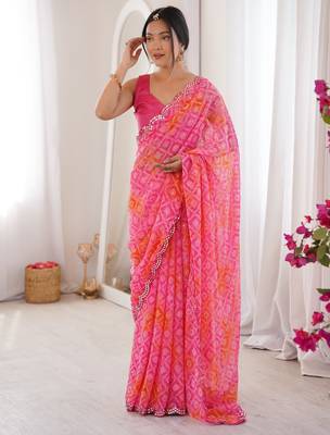 Pink bandhej partywear georgette ceremonial saree 4