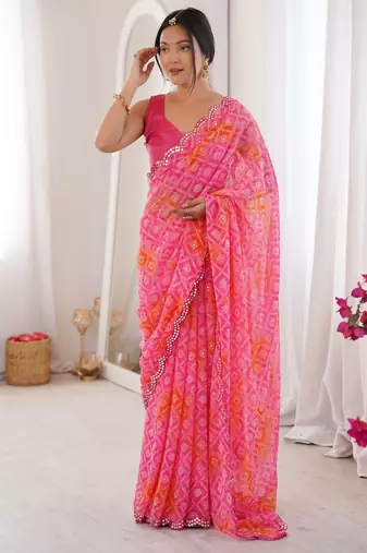 Pink bandhej partywear georgette ceremonial saree