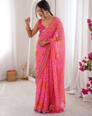 Pink bandhej partywear georgette ceremonial saree 5