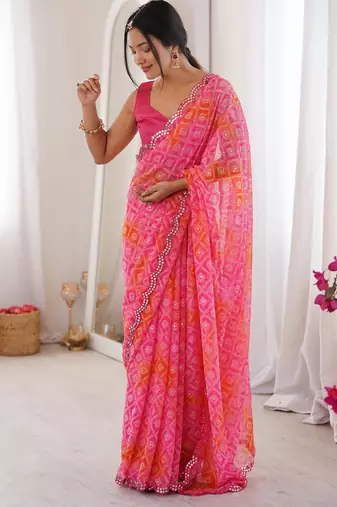 Pink bandhej partywear georgette ceremonial saree