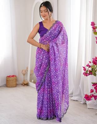 Purple bandhej partywear georgette ceremonial saree 1