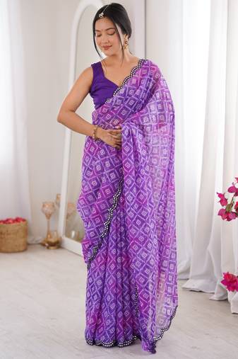 Purple beautiful bandhej designer partywear georgette ceremonial saree