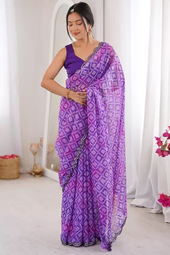 Purple color beautiful bandhej designer partywear georgette ceremonial saree