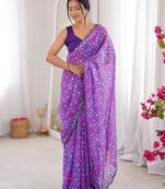 Purple beautiful bandhej designer partywear georgette ceremonial saree