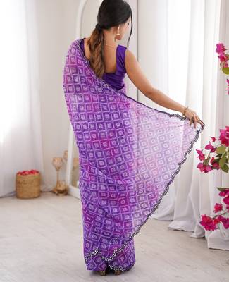 Purple bandhej partywear georgette ceremonial saree 2