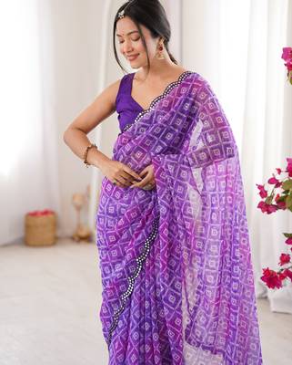 Purple bandhej partywear georgette ceremonial saree 3