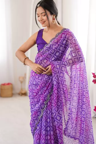Purple bandhej partywear georgette ceremonial saree