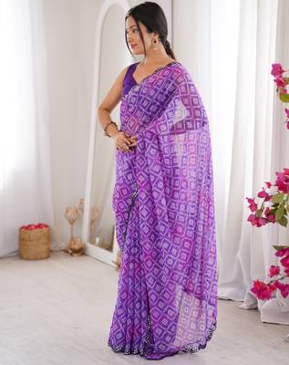 Purple bandhej partywear georgette ceremonial saree 4