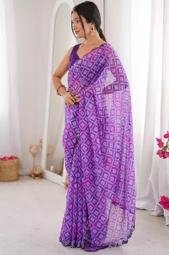 Purple bandhej partywear georgette ceremonial saree