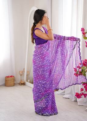 Purple bandhej partywear georgette ceremonial saree 5