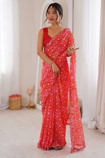 Red color beautiful bandhej designer partywear georgette ceremonial saree
