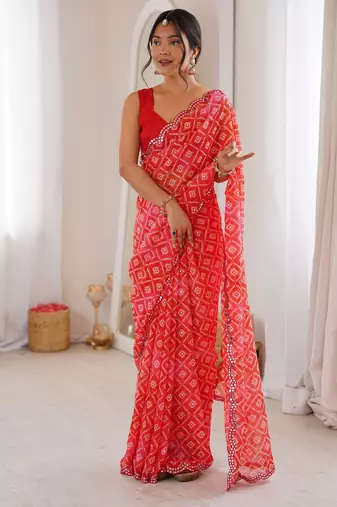 Red color beautiful bandhej designer partywear georgette ceremonial saree