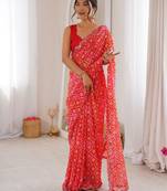 Red beautiful bandhej designer partywear georgette ceremonial saree