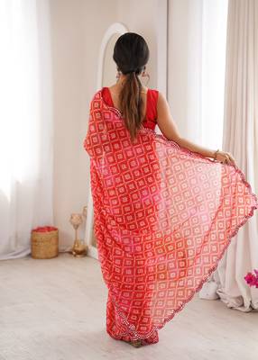 Red bandhej partywear georgette ceremonial saree 2