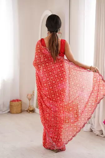 Red bandhej partywear georgette ceremonial saree