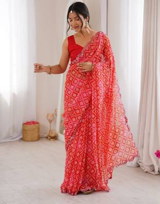 Red bandhej partywear georgette ceremonial saree 4