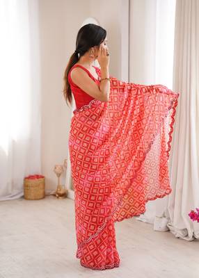 Red bandhej partywear georgette ceremonial saree 5