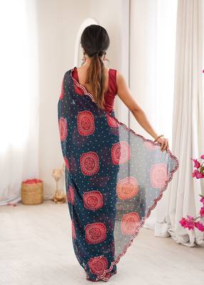 Petrol faux georgette bandhani printed traditional festive saree 2