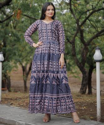 Printed chanderi cotton gown 2