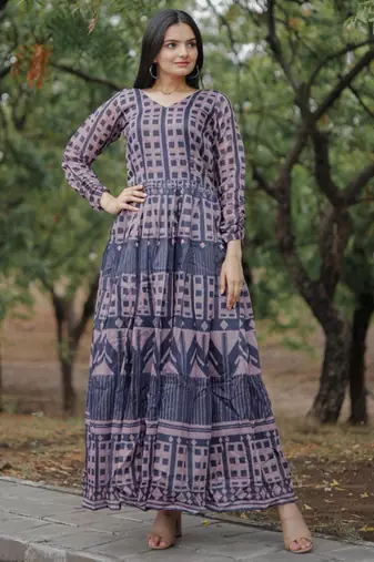Printed chanderi cotton gown
