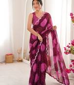 Wine faux georgette bandhani printed traditional festive saree