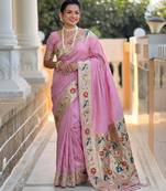 Baby pink paithani silk woven meenakari jacquard saree