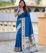 Sky blue paithani silk woven meenakari jacquard saree