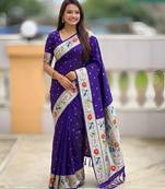 Violet paithani silk woven meenakari jacquard saree