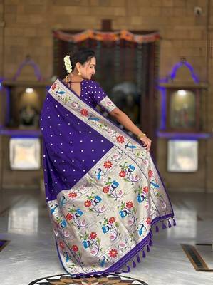 Violet paithani silk blend woven meenakari jacquard saree 2